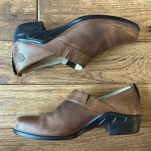 Ariat Brown Leather Paddock Clogs Booties Slip On Shoes Western Cowboy Size 8.5 - Picture 3 of 13